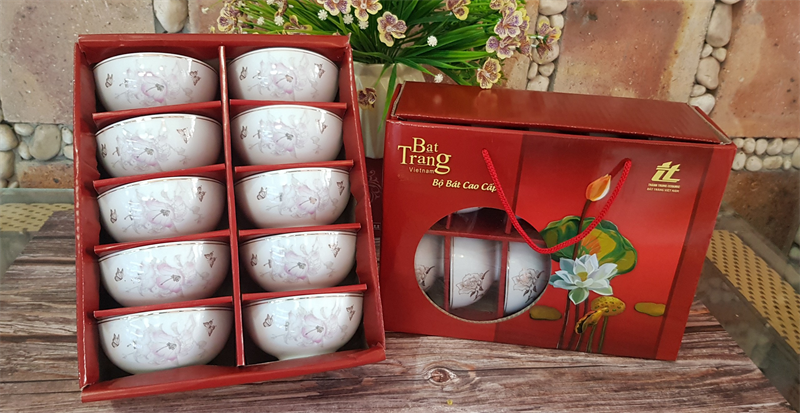 Bộ Bát 10 Hoa Xanh Trong Men