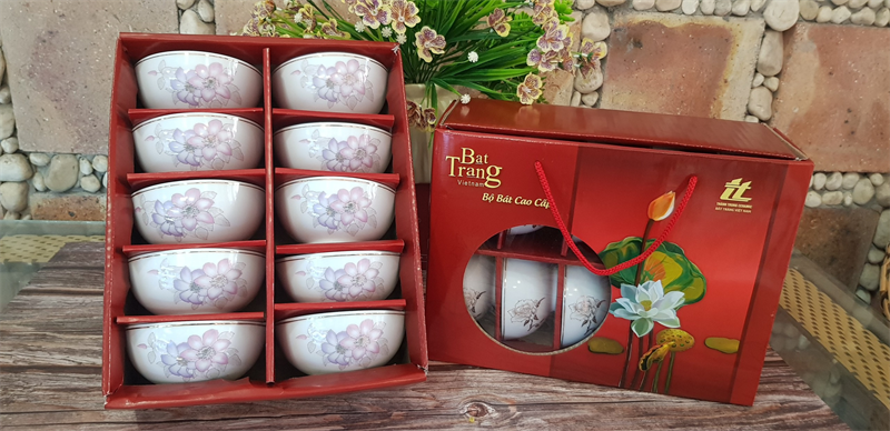 Bộ Bát 10 Viền Vàng Hoa Sim Tím