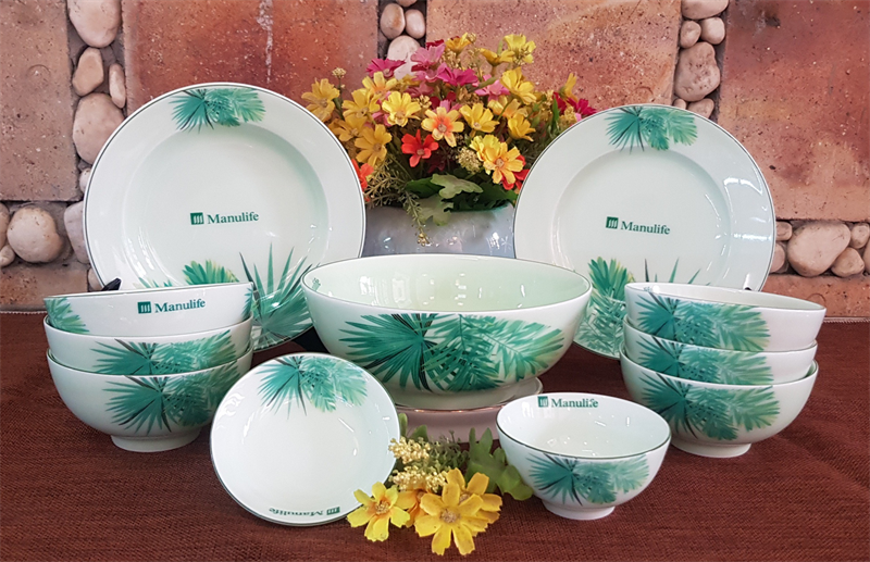 Bộ Đồ Ăn Men Xanh Lá Ngọc In Logo