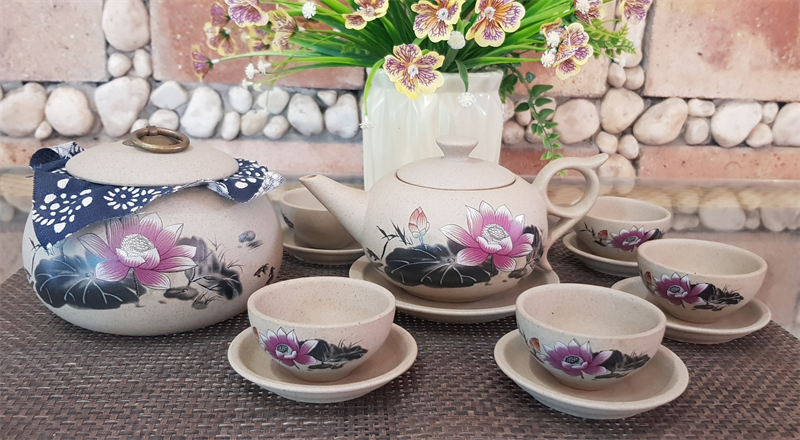 Bộ Trà Gốm Tử Sa Hoa Sen Cát