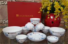 Bộ Đồ Ăn Hoa Xanh Trong Men In Logo