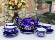 Bộ Trà Chóp Lửa Men Xanh Cô Bán Hoa Văn Chim Công